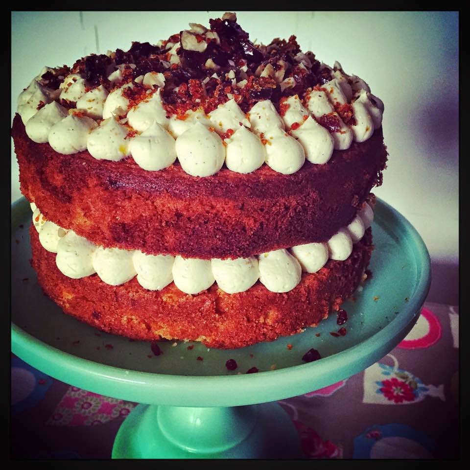 Jo's Blue AGA Banana and Hazelnut Brittle Cake