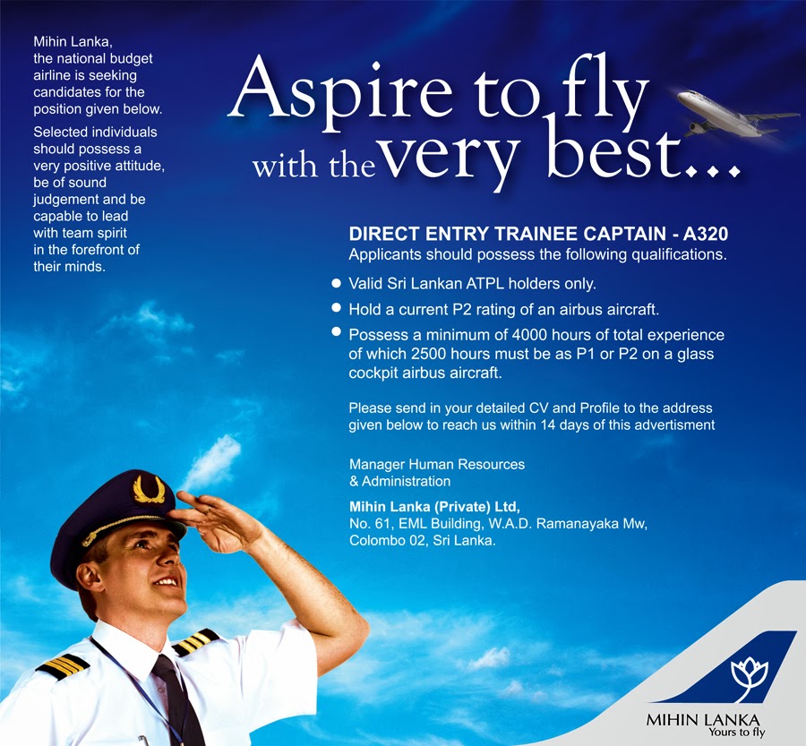 Fly Gosh Direct Entry Trainee Captain A320 Mihin Lanka