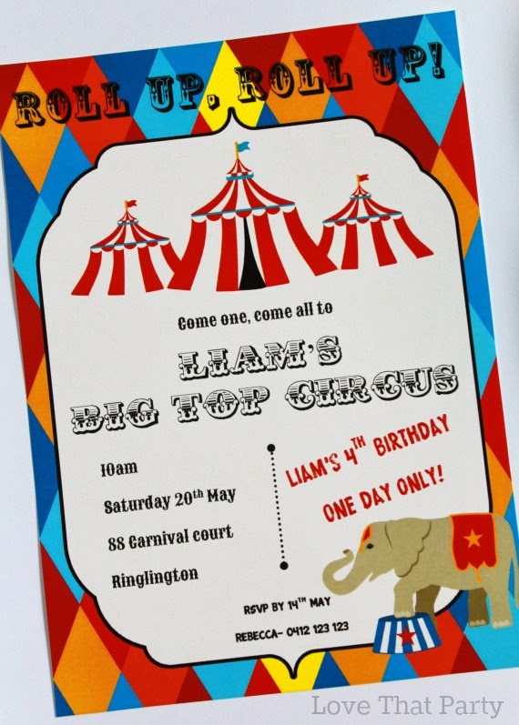 circus themed birthday invitations
