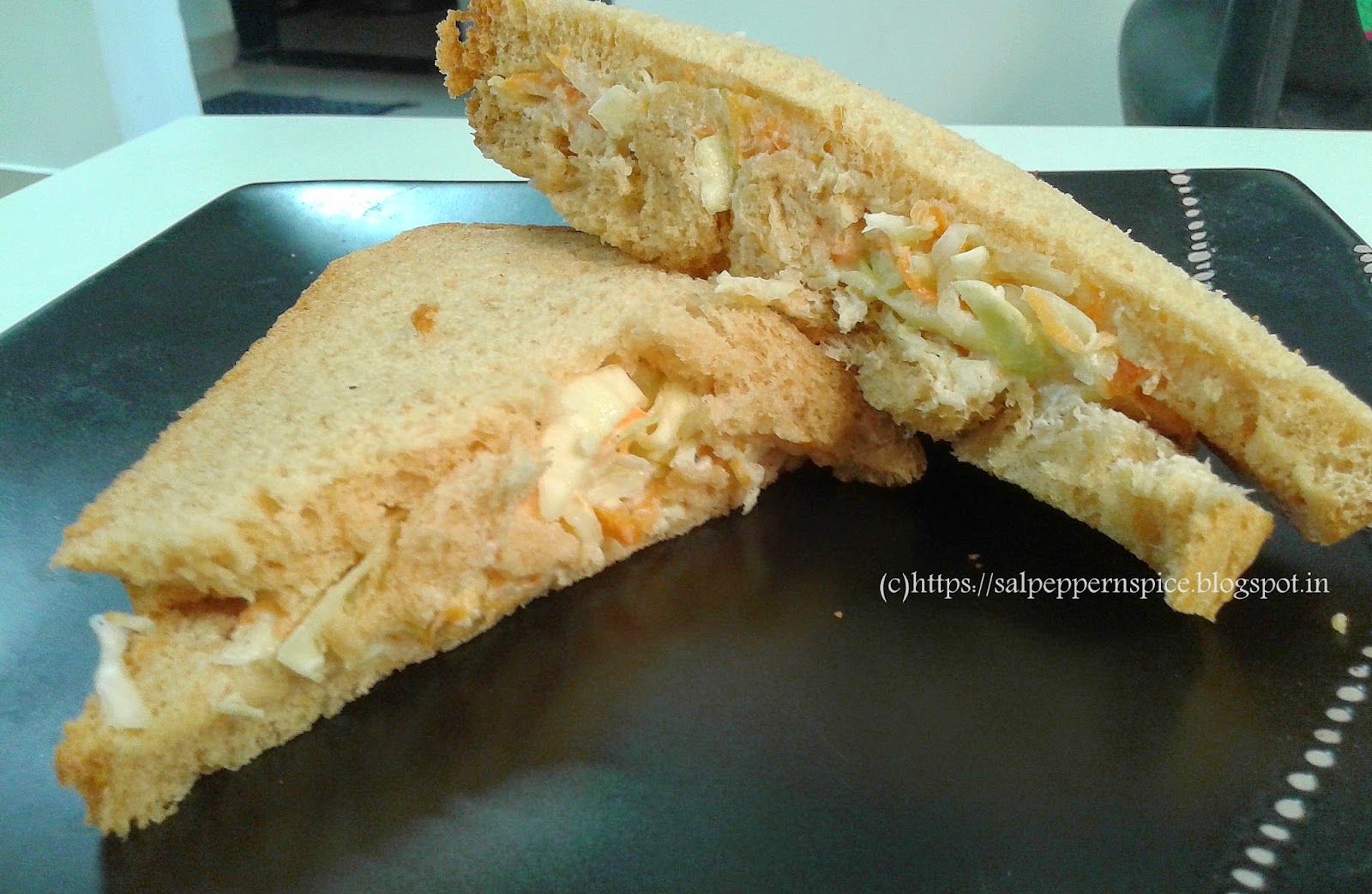 Salt and Pepper (With a Lot of Spice!) Veg Coleslaw Sandwich Recipe