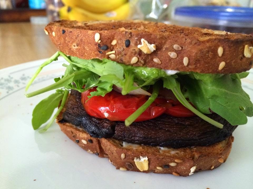 The Vegan Mouse Grilled Portobello Sandwich, Pesto Pasta Salad, Scones