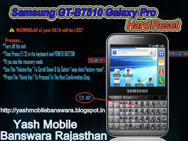 شرح عمل فورمات ضبط المصنع سامسونج B7510 Samsung++B7510+%28+Galaxy+Pro+%29+Hard+Reset+By+Yash+Mobile+Banswara