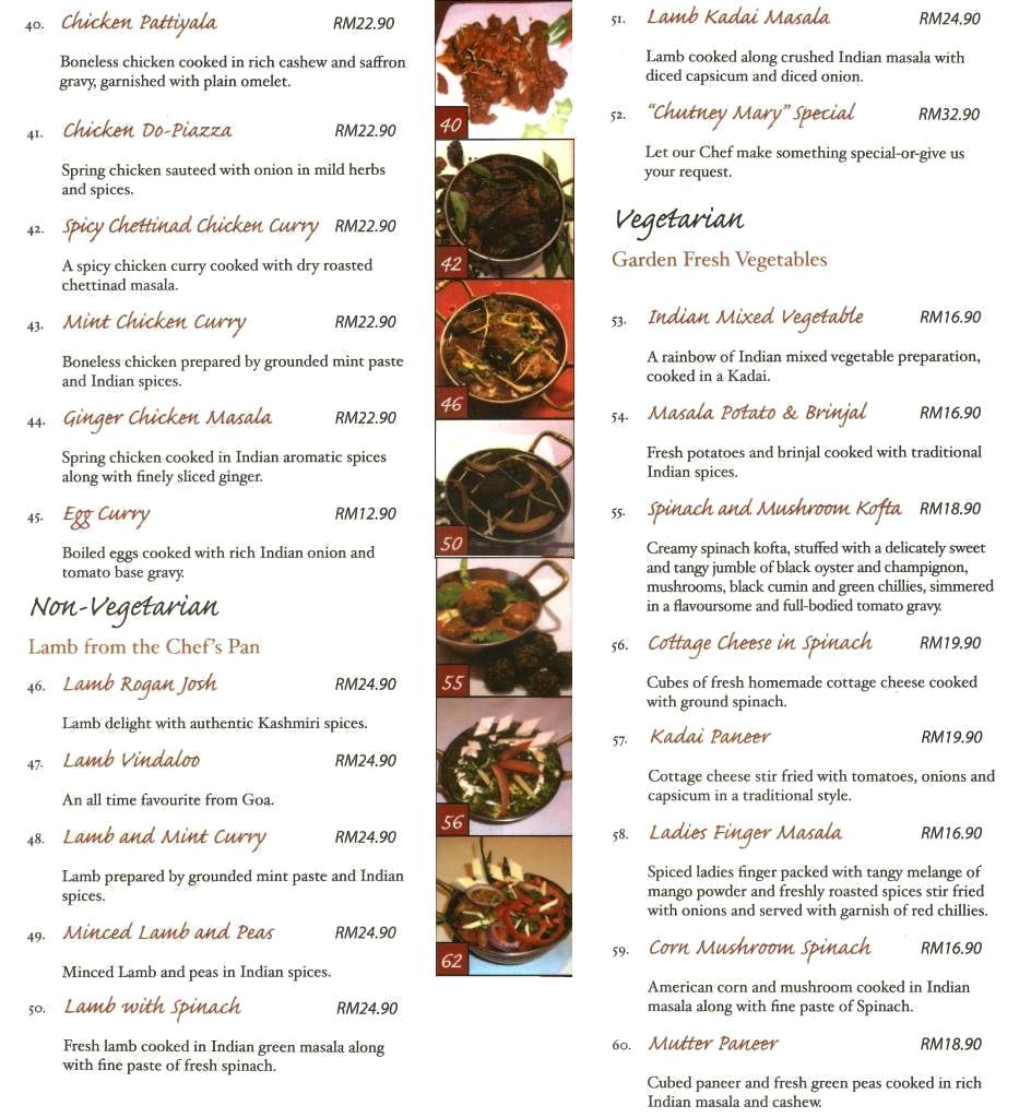 Chutney Mary Restaurant Menu