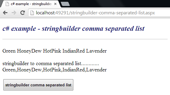 separated comma list stringbuilder example examples newer older