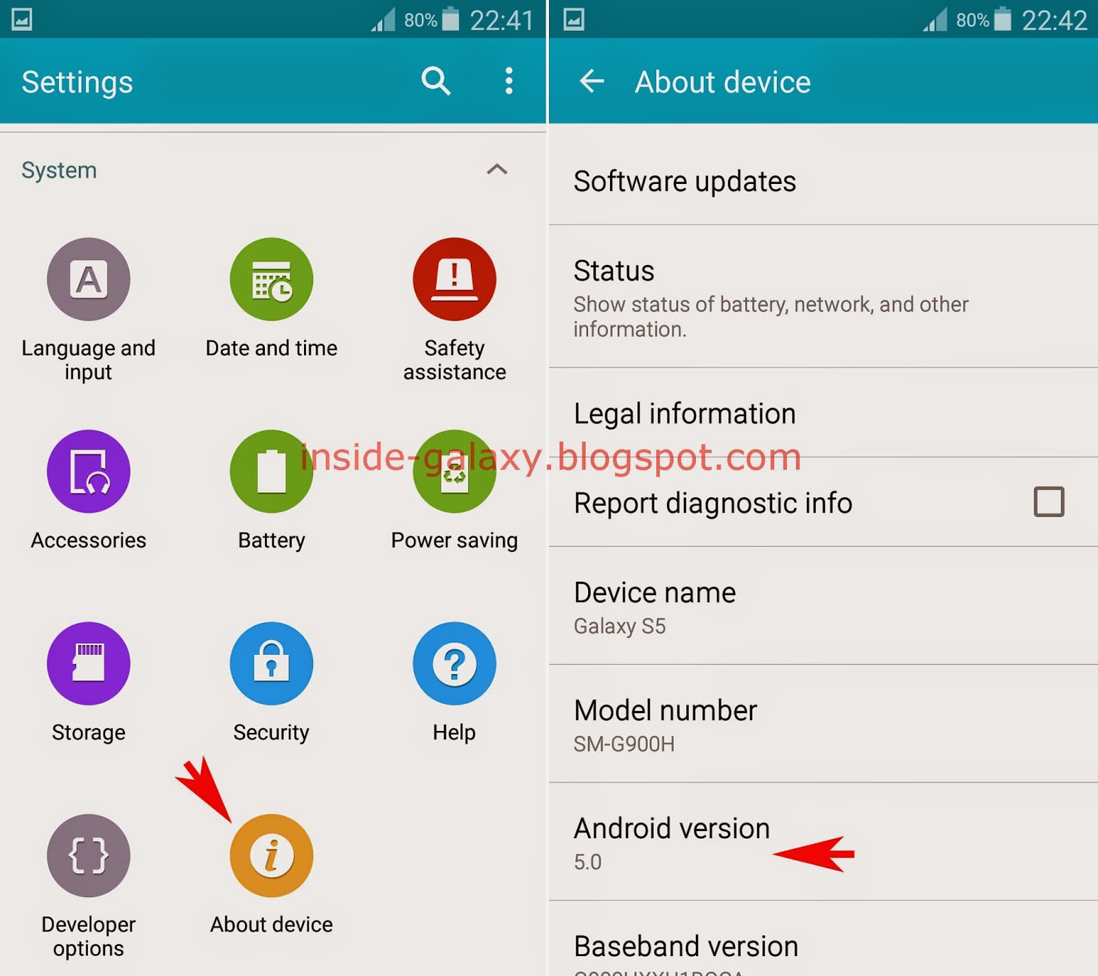 Inside Galaxy Samsung Galaxy S5 How to Check Android Version