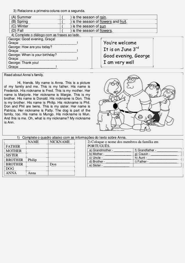 Avaliação de inglês 3°, 4° e 5° ano do ensino fundamental help Teacher