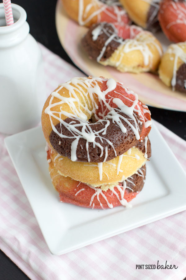 Why not make some donuts for dessert? These Neapolitan Cake Donuts are just what the family wanted! Quick and easy to bake up! 