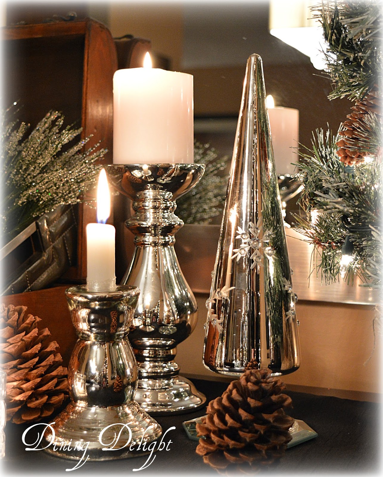 Dining Delight Pine Cones & Candles for Christmas