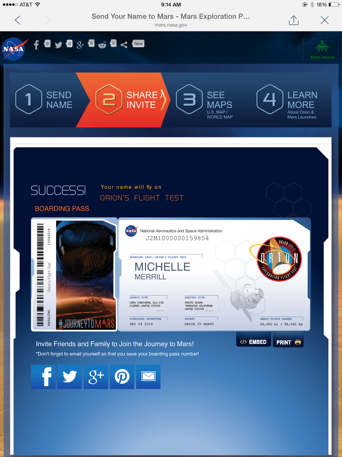 Michelle Martine Merrill's Picture of the Day Boarding Pass to Mars