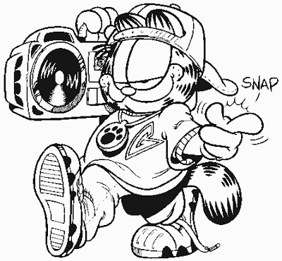 Clipart of Garfield with a boombox