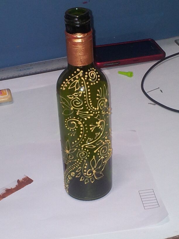My Creations Glass Bottle Painting.