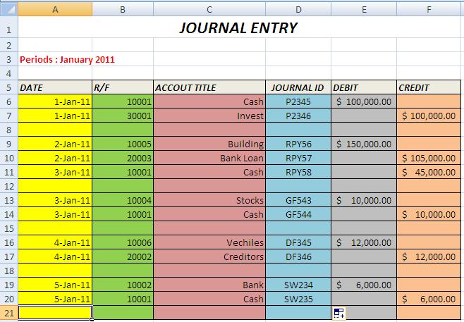journal entry template in excel
