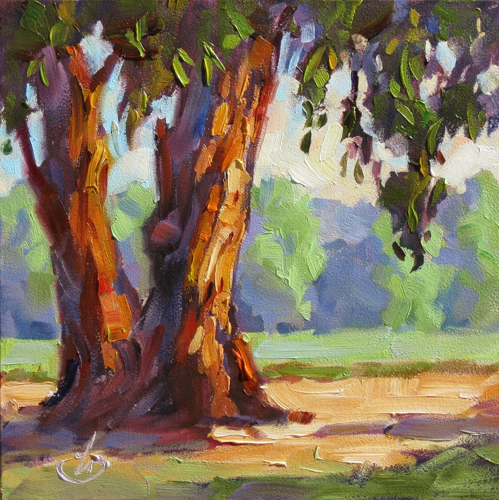 Daily Painters of California EUCALYPTUS TREES, FARM, CALIFORNIA