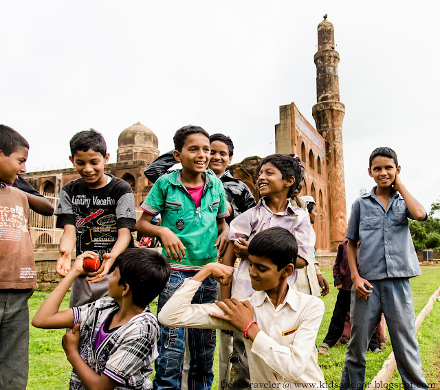 Bidar Madarsa boys playing outside school near Bidar Fort
