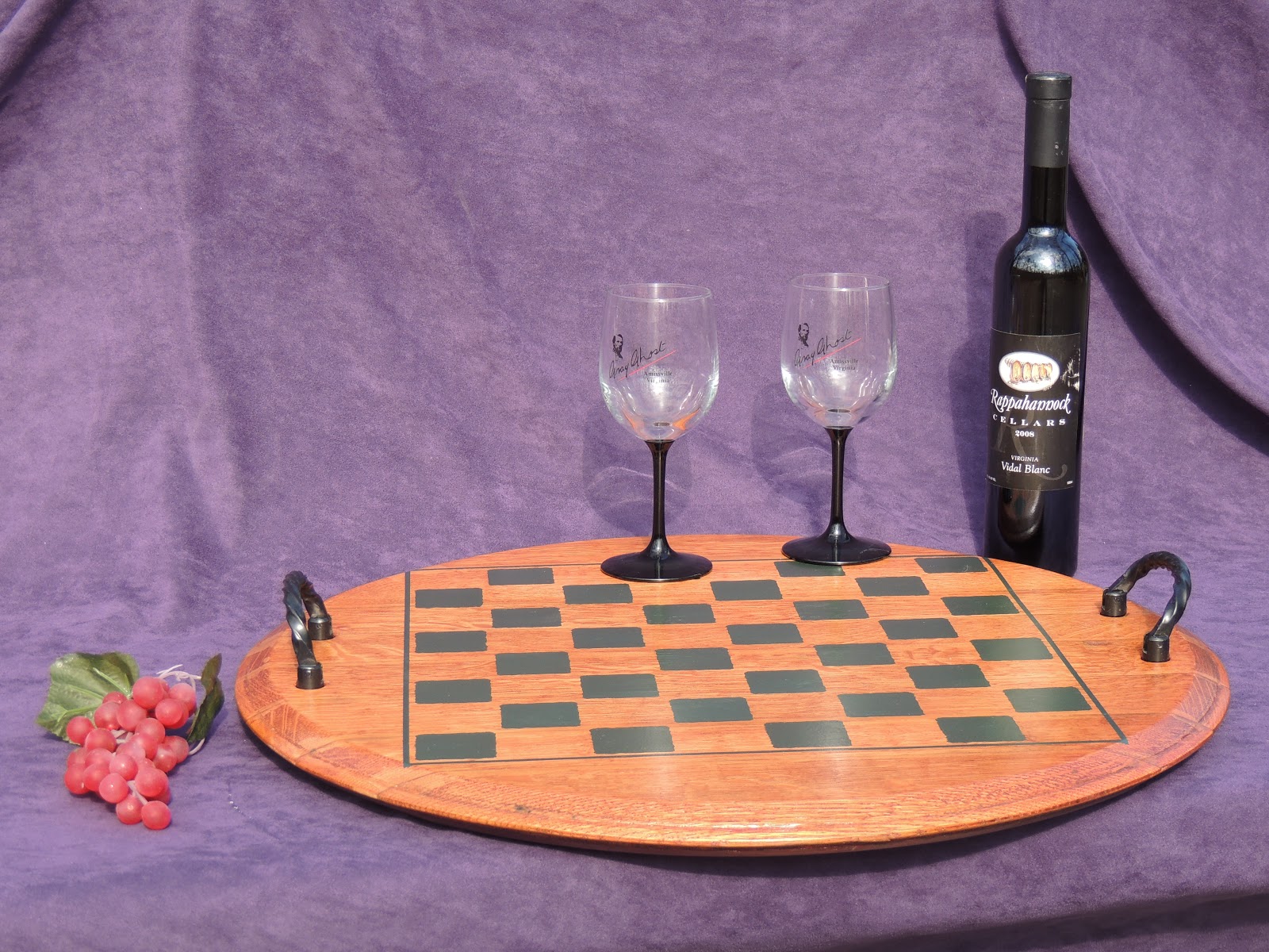 Cork To Barrel Wine Barrel Lid Chess / Checker Gameboard Serving Tray
