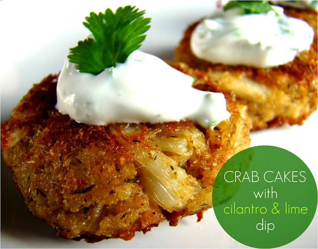 Crab cakes with cilantro & lime dip
