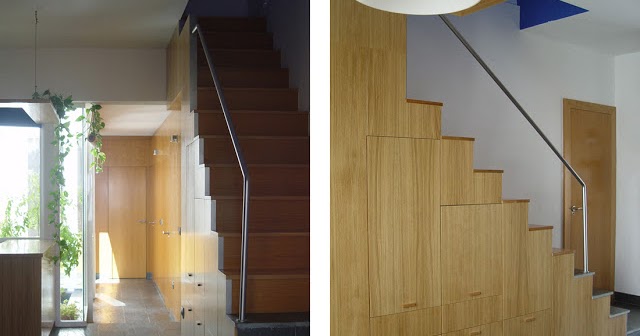 Escalera y almacenaje, todo en uno|Espacios en madera