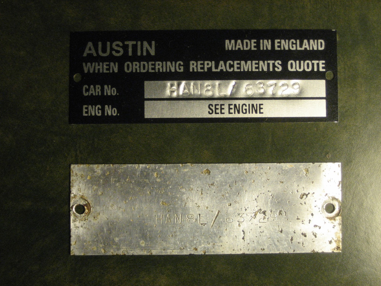 Austin Healey Sprite MK3 restoration Chassis plate stamping