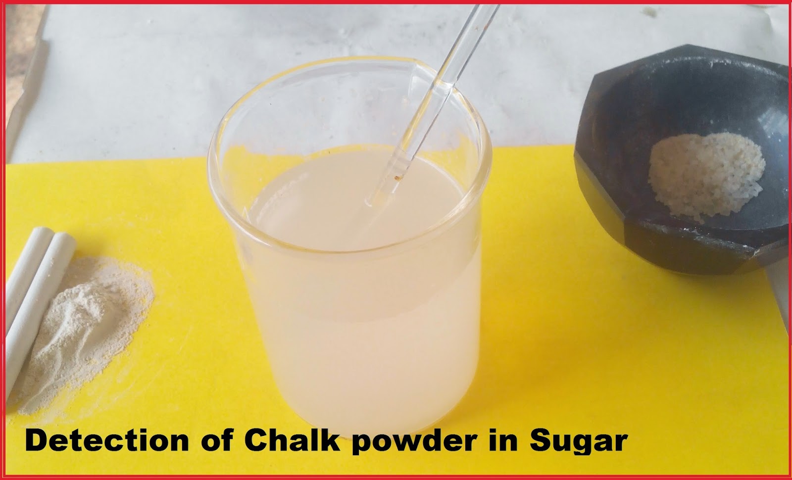 ADULTERATION मिलावट चीनी में चाक पाउडर की जांच और चाक पाउडर के