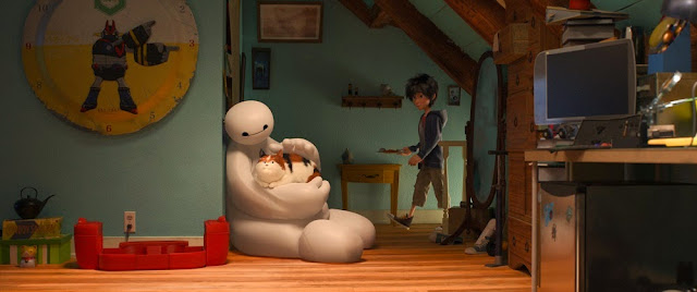 Baymax becomes drunk when its low on battery. Big Hero 6 movie still baymax cat hiro