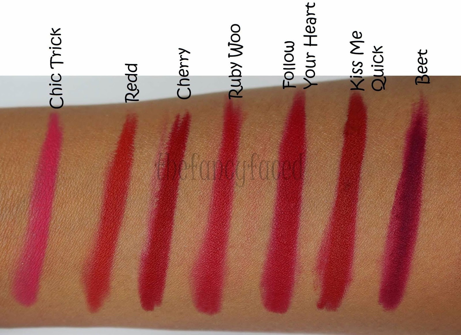 The Fancy Face Review Swatch Fest Mac Lip Pencils Oranges Reds Purples Plums Nudes