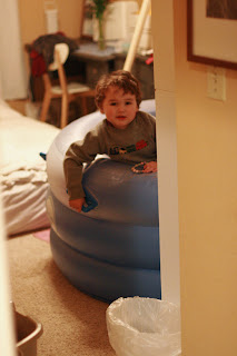 boy testing out birthing tub