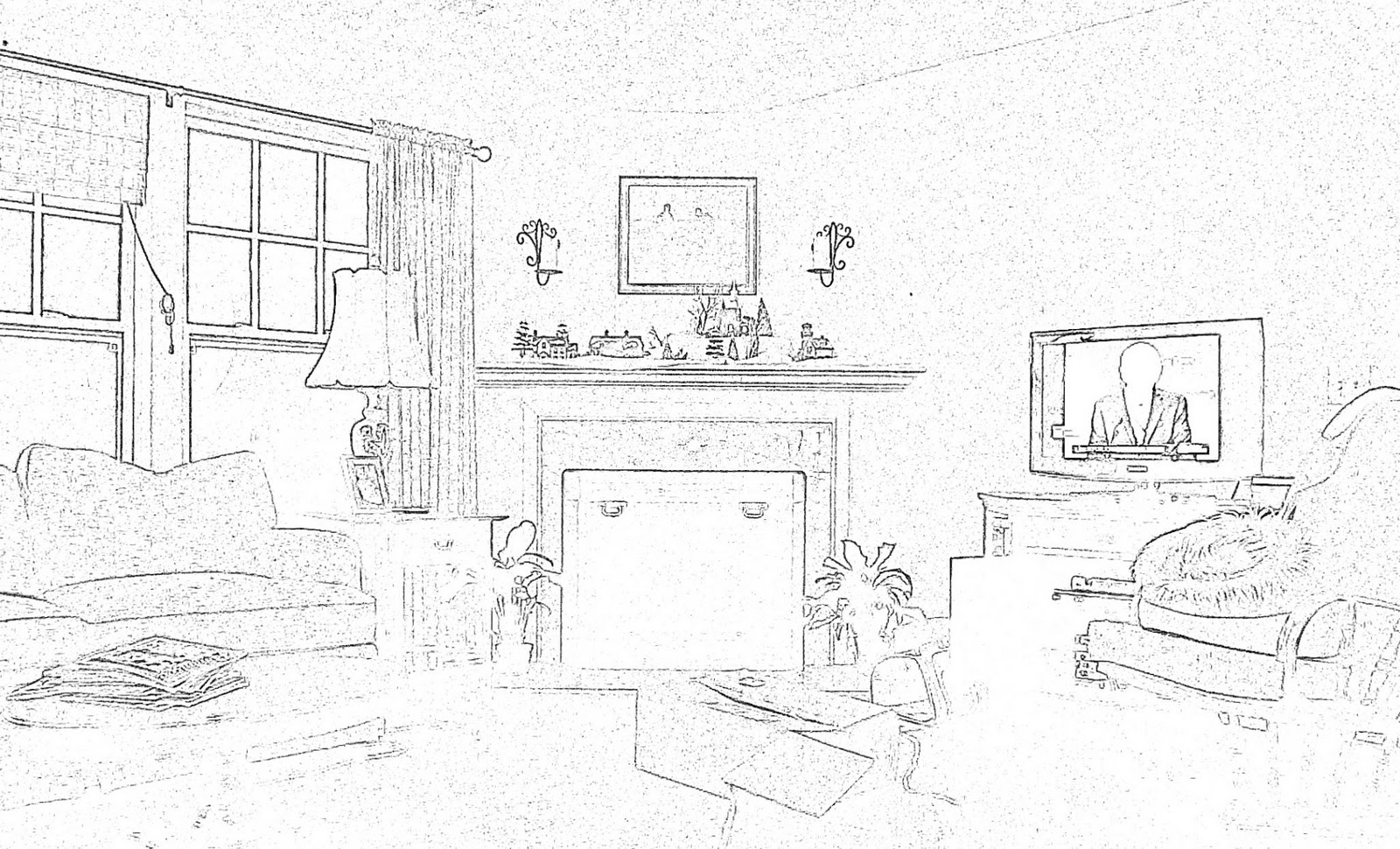Line Drawing Room : Both sides of the lamp post