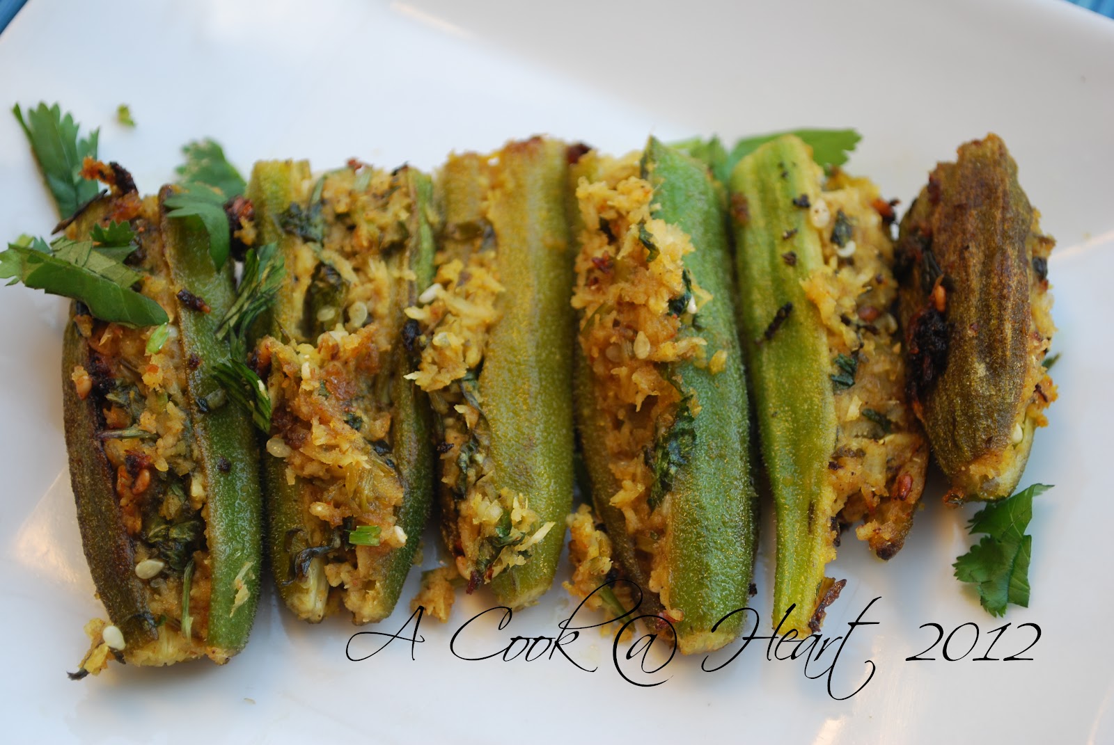 A Cook Heart Bhinda Sambhariya (Gujarati Style Stuffed Okra)