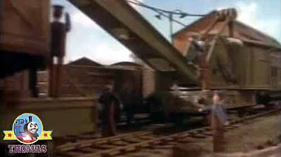 Thomas the tank engine and Diesel train assist track work-men clear broken railway truck wagon mess