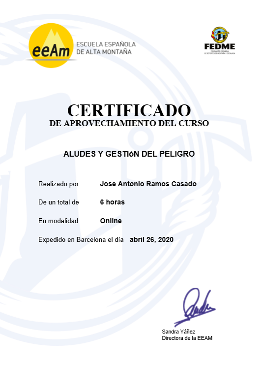 CURSO ALUDES Y GESTION DEL PELIGRO (FEDME)