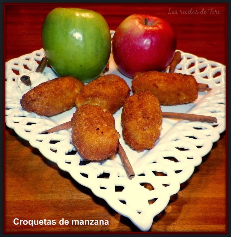 
croquetas De Manzana Y Queso Con Crema Pastelera.
