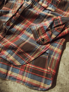 engineered garments work shirt in brown/blue cotton plaid