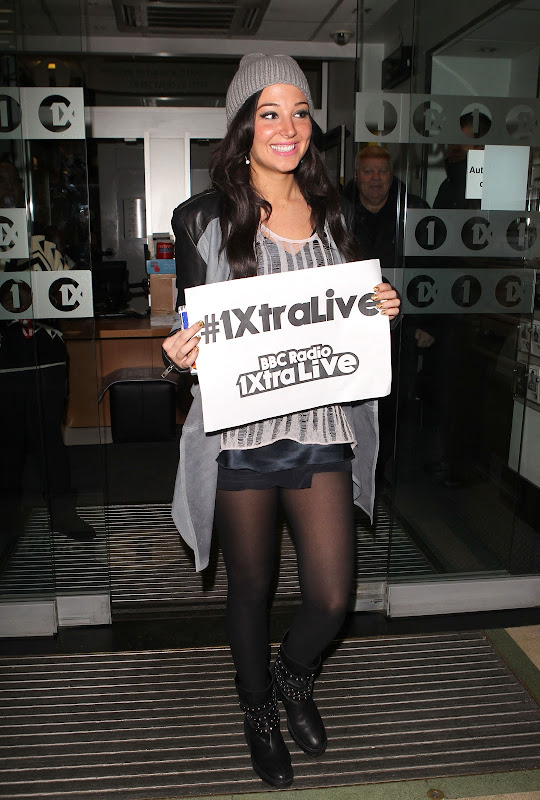 Tulisa Contostavlos in front of Radio 1 in London