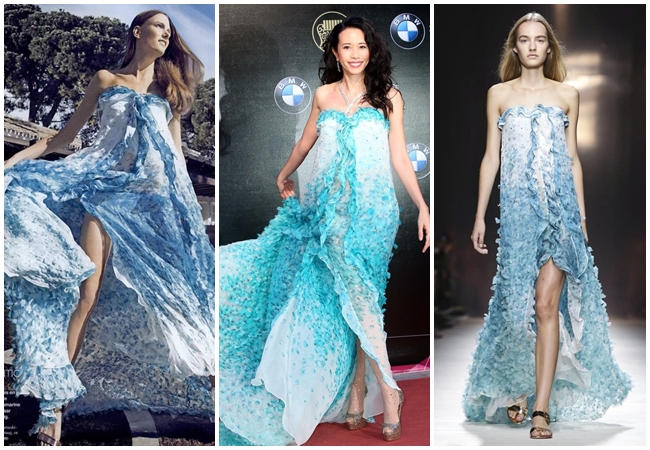 Blumarine 2015 SS Green Petal Print Embroidered Gown 6 Looks 2015 Golden Melody Awards Karen Mok 莫文蔚撞衫