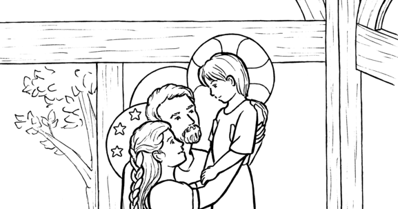 Snowflake Clockwork: Holy Family coloring page, December pages, and