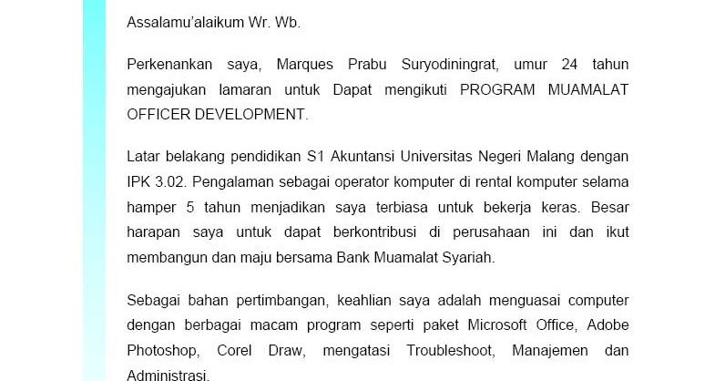 Ben Jobs Surat Lamaran Kerja Odp Bank