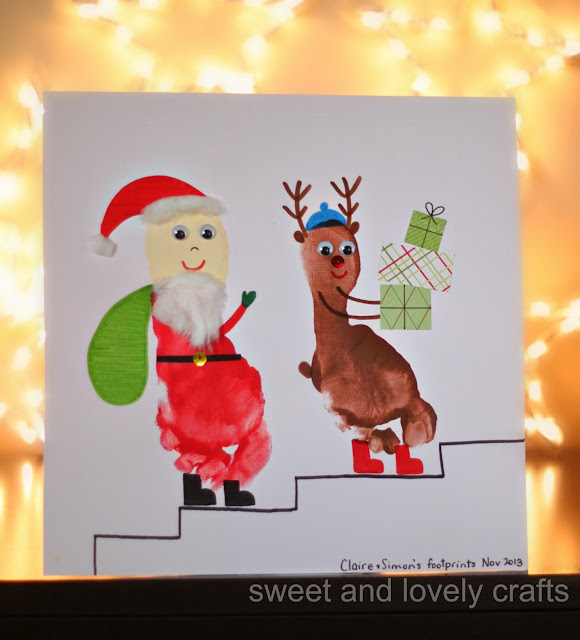 sweet and lovely crafts footprint Santa & Rudolph