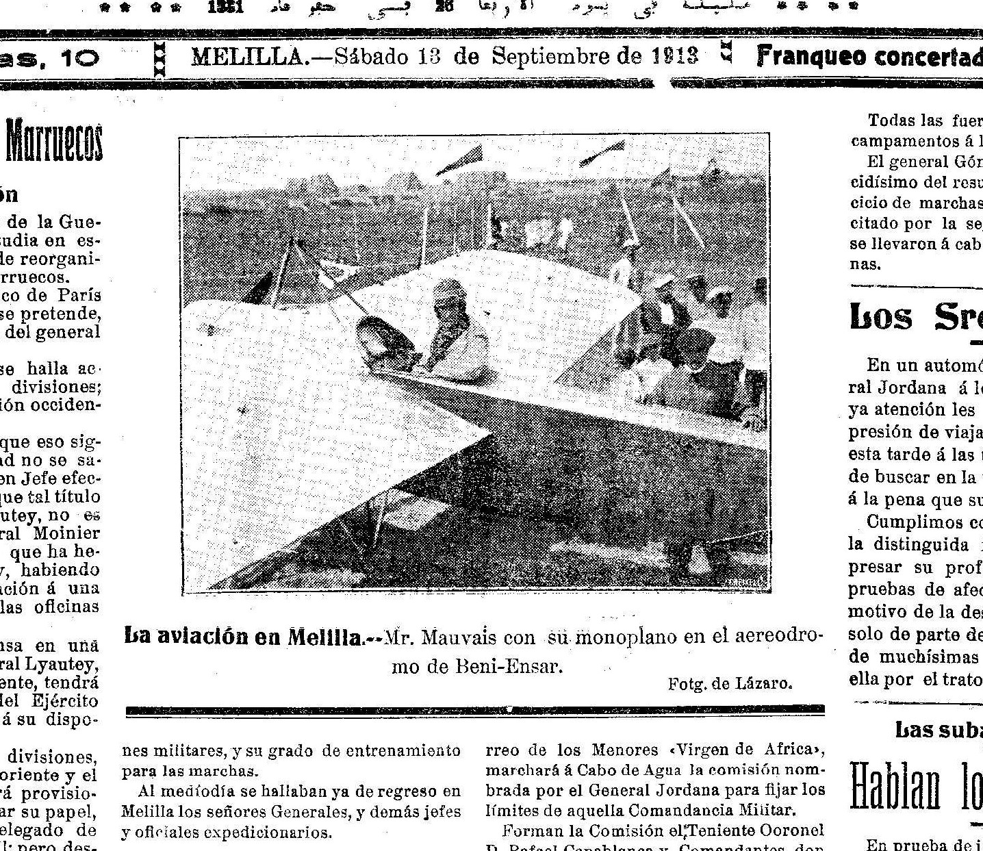 EL PRIMER VUELO DE UN AVIÓN EN MELILLA AL SUR DE ALBORÁN