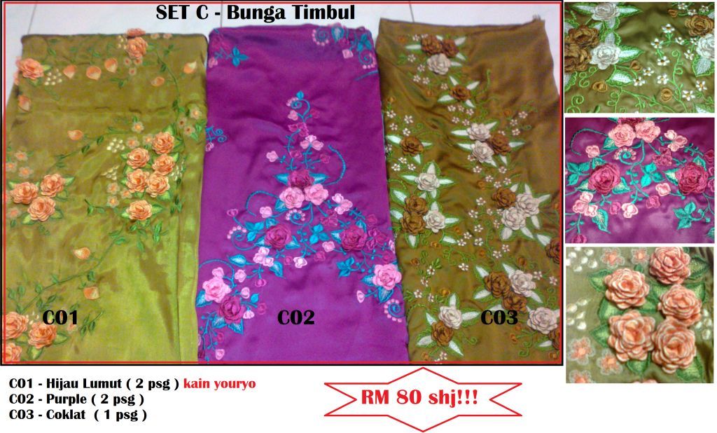 Mari Beli Kain Sulam Bunga Timbul Bukit Tinggi