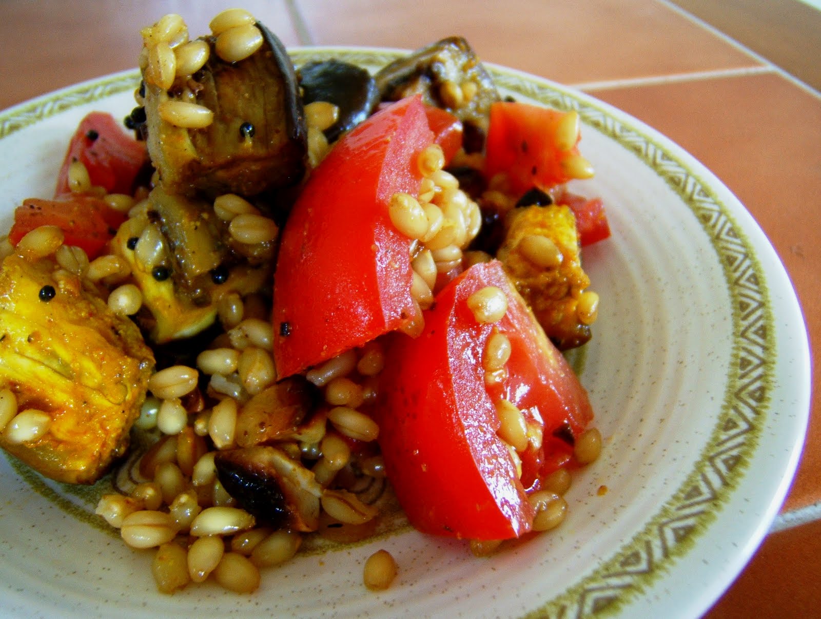 Julia's (Vegan) Kitchen Wheat Berry Pilaf with Roasted Eggplant and