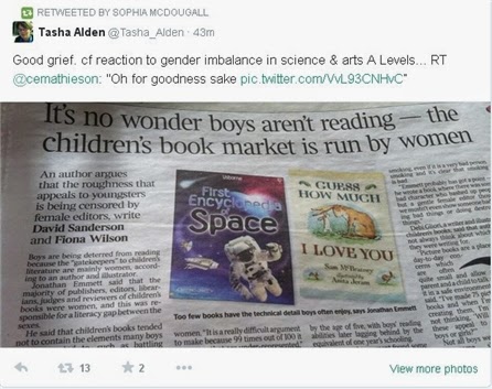 Newspaper headline: it’s no wonder boys aren’t reading, the children’s book market is run by women