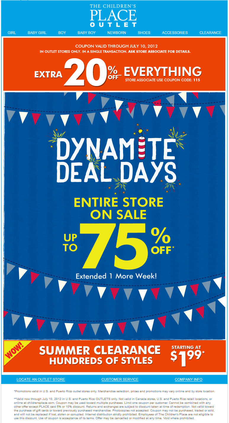 Children's place instore coupon