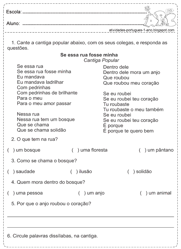 Poema De La Caca Letra Atividades de interpretação de texto 1°, 2°, 3° e 4° ano SÓ ESCOLA