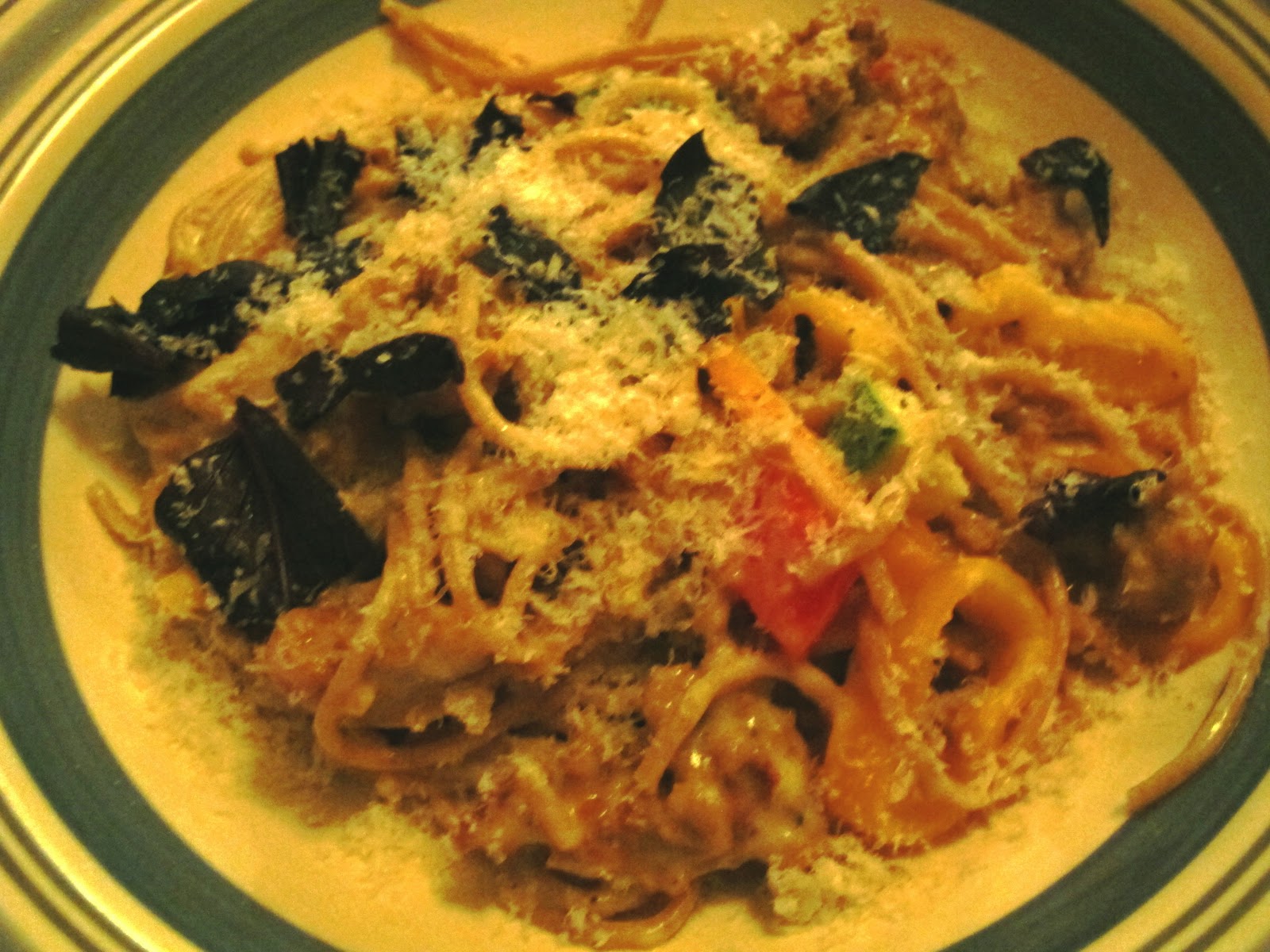 Magnolia Cooks Creamy Sausage Pasta with Purple Basil