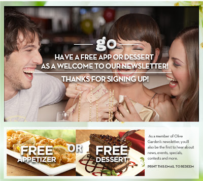 Olive Garden Free Appetizer Or Dessert W Purchase Of 2 Entrees