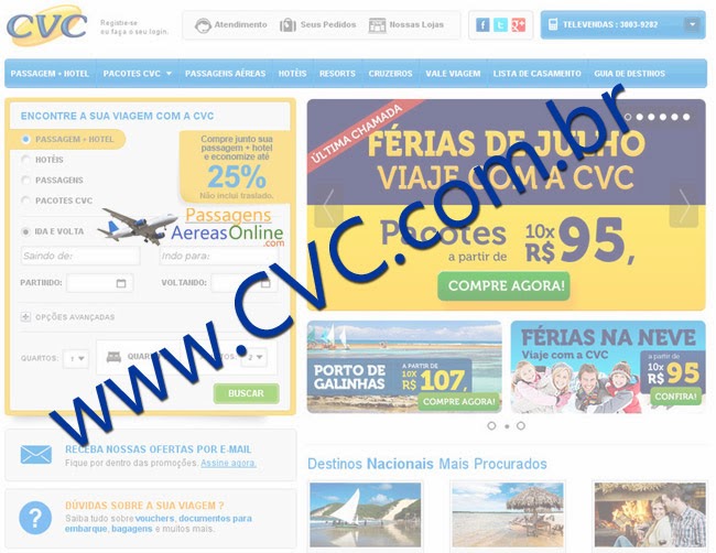 CVC Promoções, desconto de passagens aereas e pacotes em promoção cvc-promocoes-desconto-passagem-aerea-pacotes