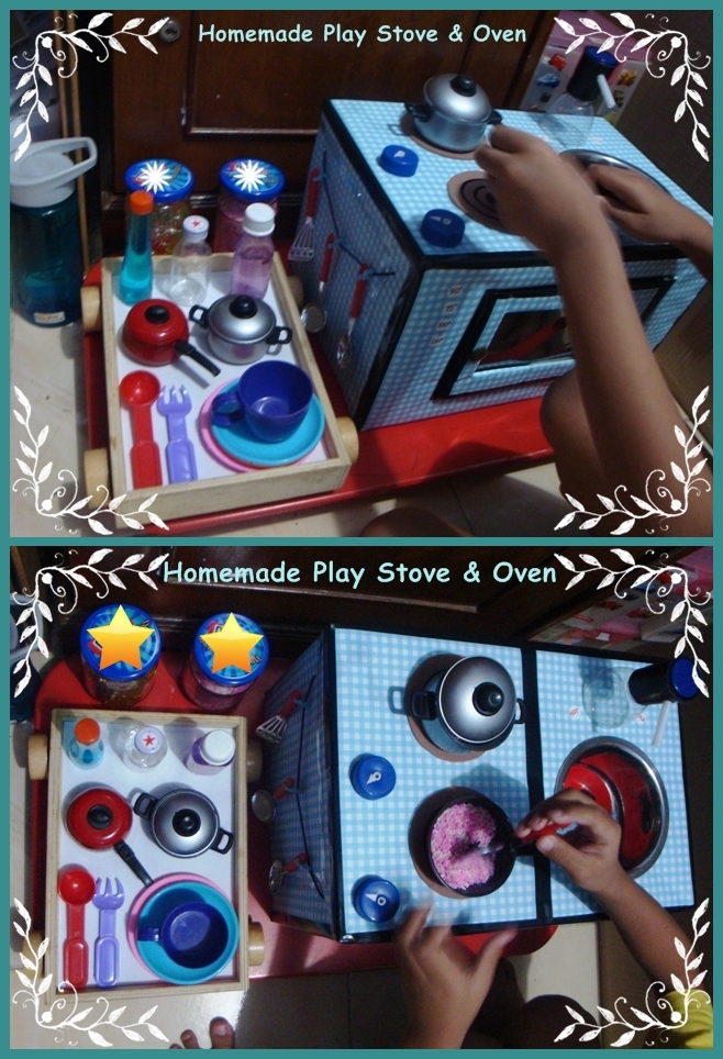 The 1 Mom 4 My 2 Boys Homemade Toy Play Stove & Oven dari kardus bekas