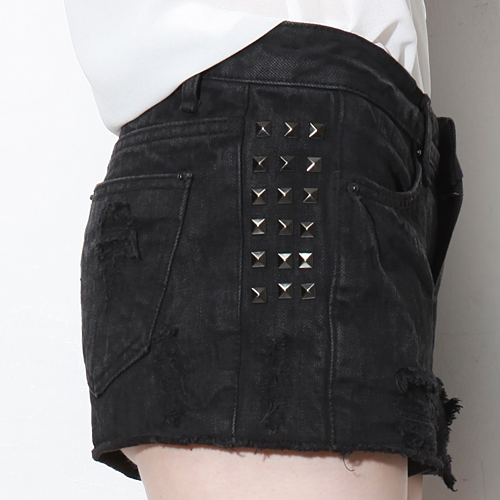 Studded Black Denim Cutoff Shorts