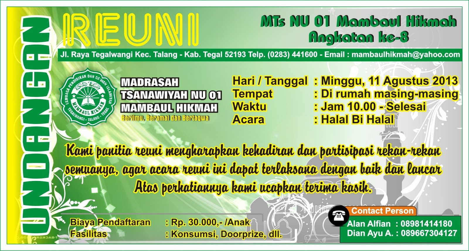 Contoh Undangan Reuni dengan Stiker 2013 ARISKA