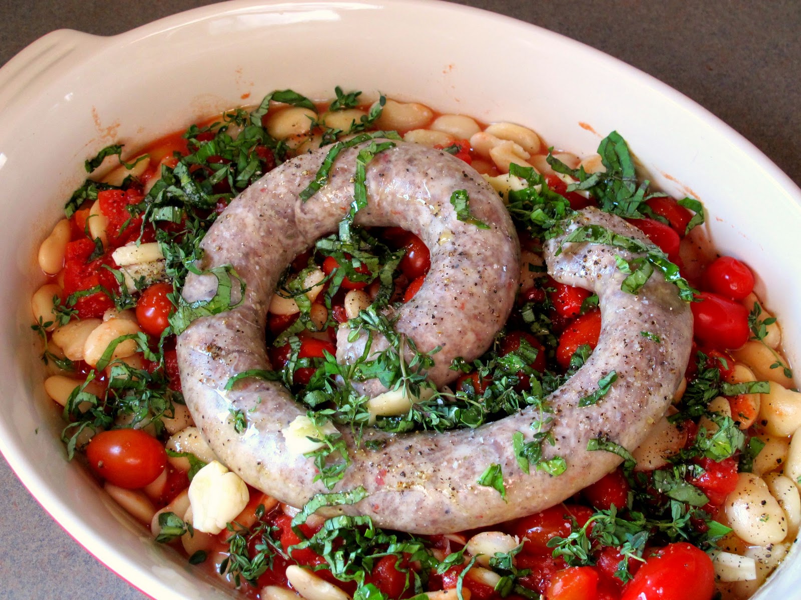 A Toast to Taste Italian Sausage, White Bean, & Tomato Bake